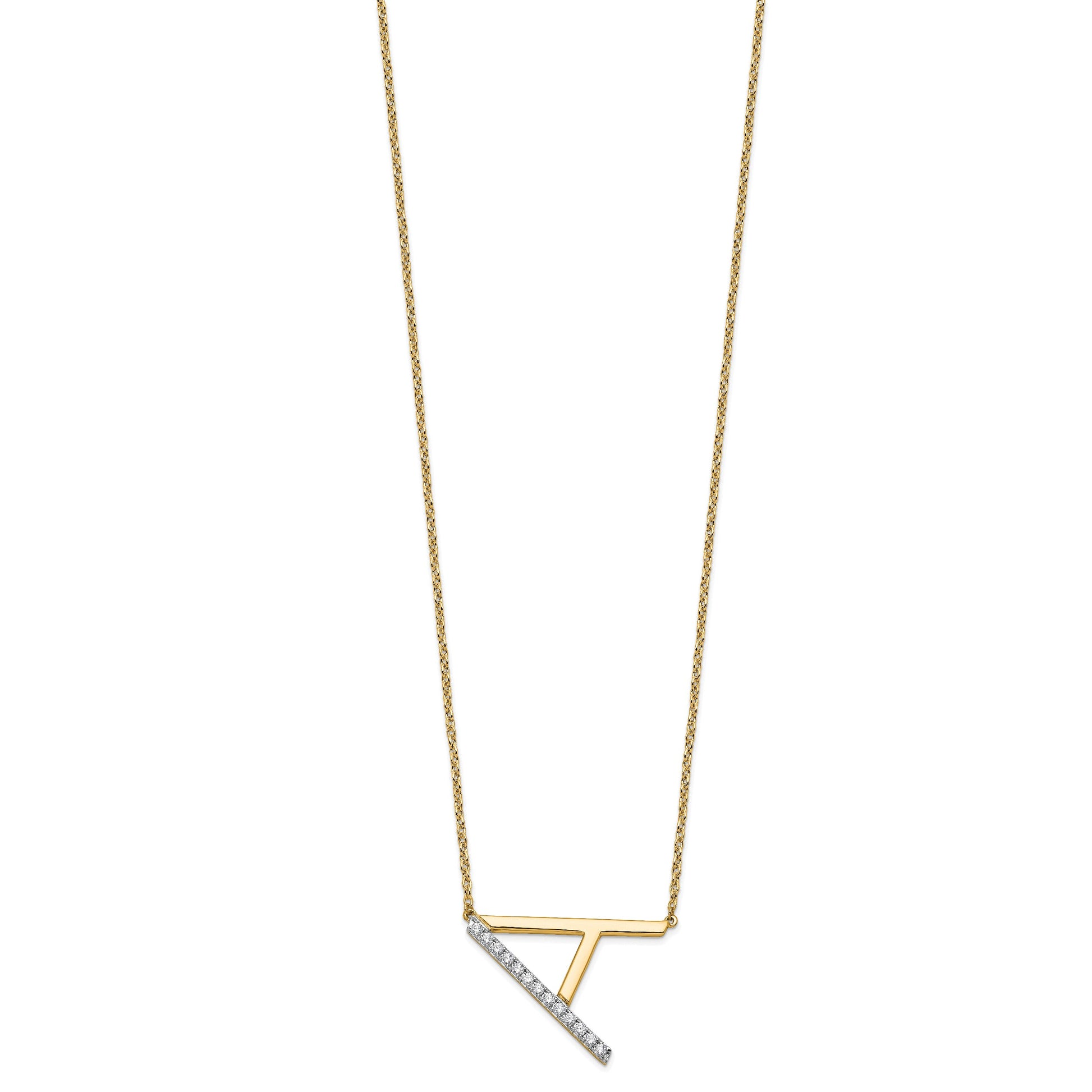 14K Sideways Diamond Initial A 18 inch Necklace
