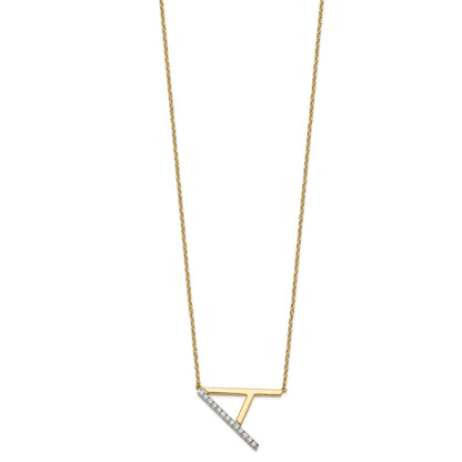 14K Sideways Diamond Initial A 18 inch Necklace