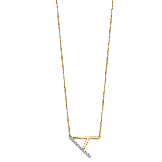 14K Sideways Diamond Initial A 18 inch Necklace
