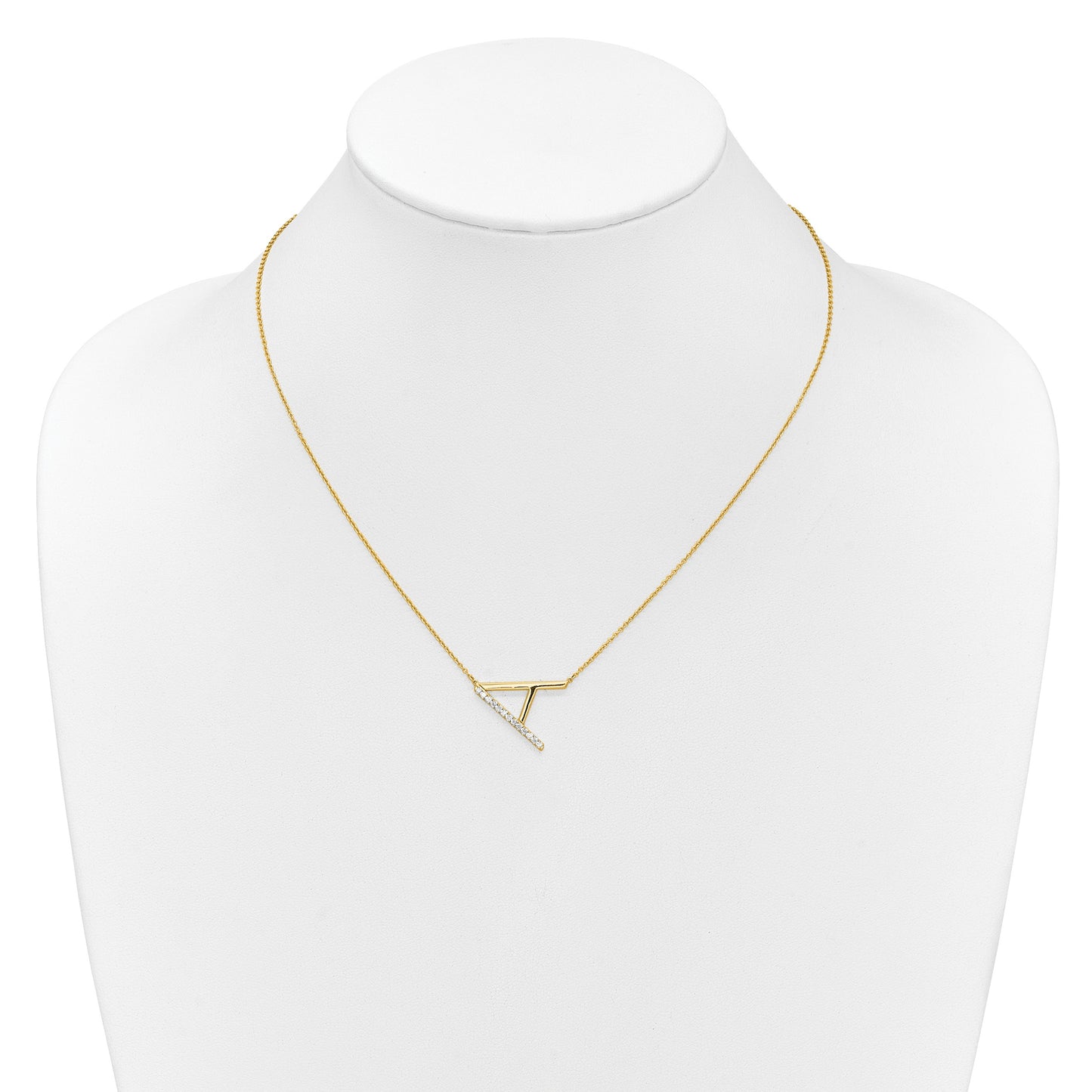 14K Sideways Diamond Initial A 18 inch Necklace