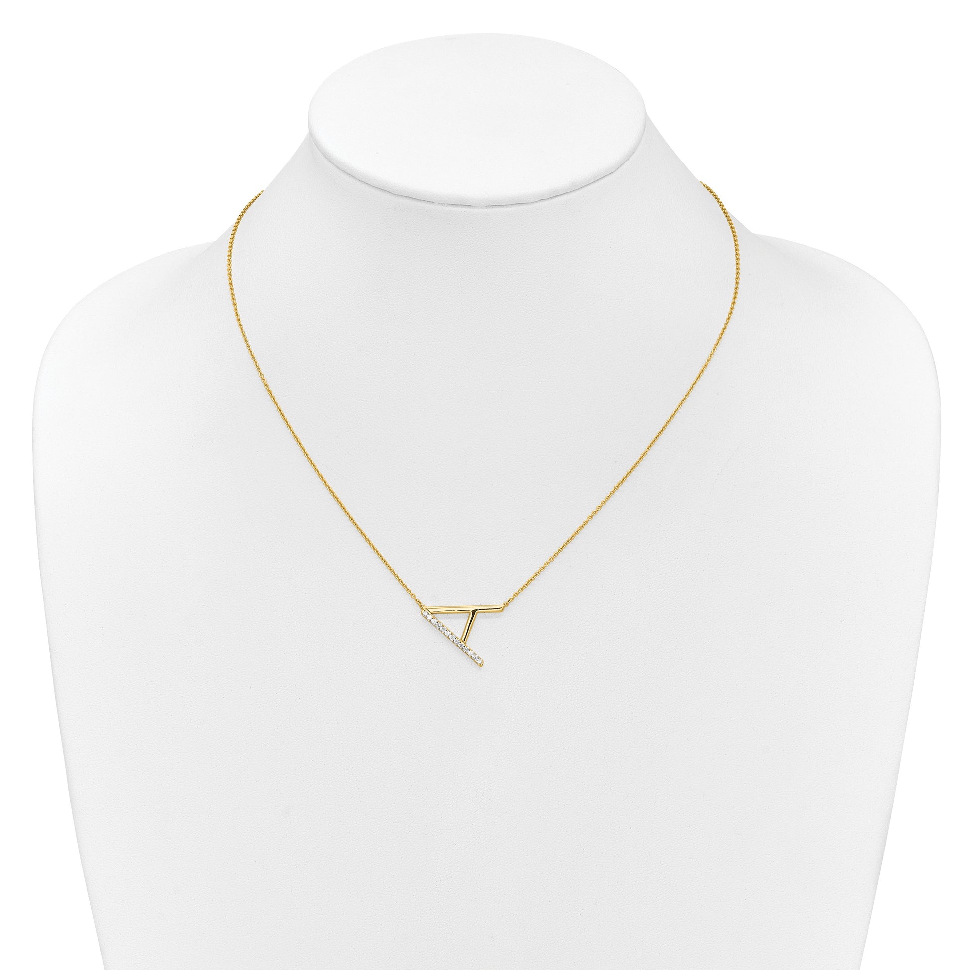 14K Sideways Diamond Initial A 18 inch Necklace