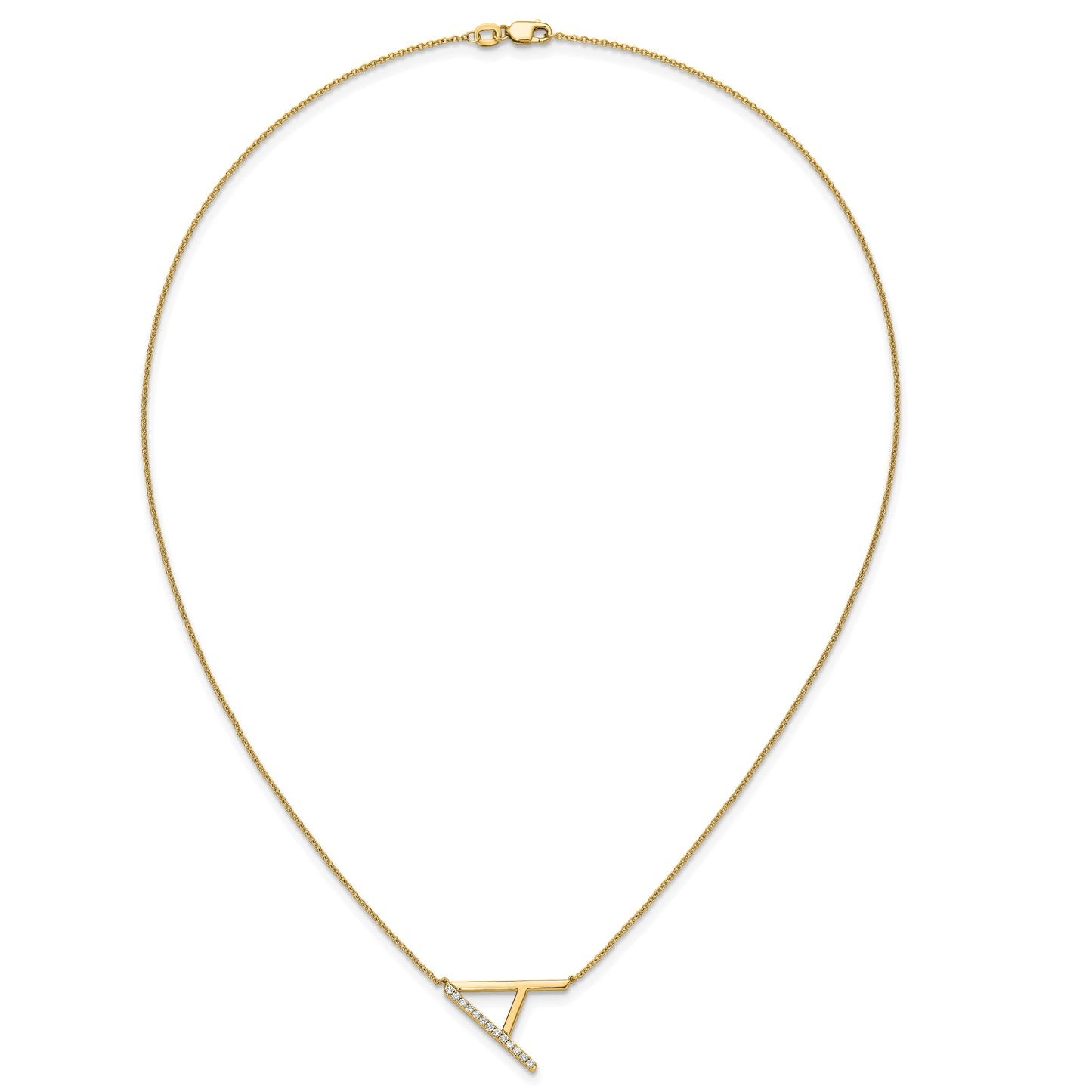 14K Sideways Diamond Initial A 18 inch Necklace
