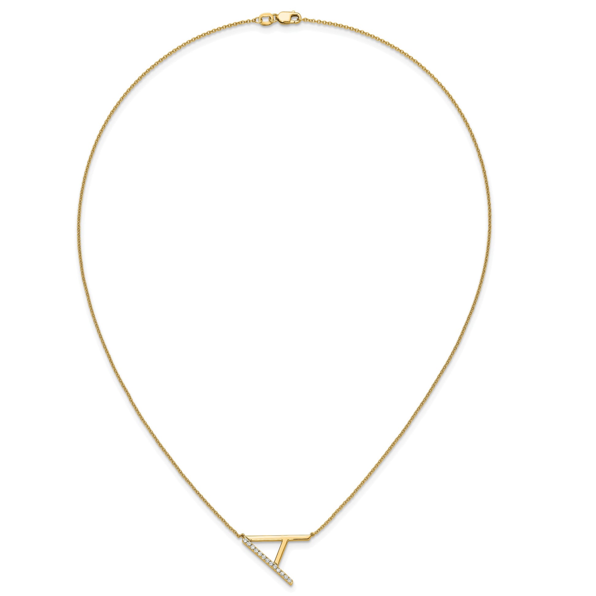 14K Sideways Diamond Initial A 18 inch Necklace