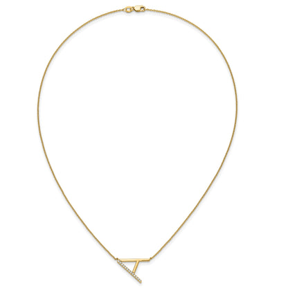 14K Sideways Diamond Initial A 18 inch Necklace