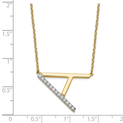 14K Sideways Diamond Initial A 18 inch Necklace