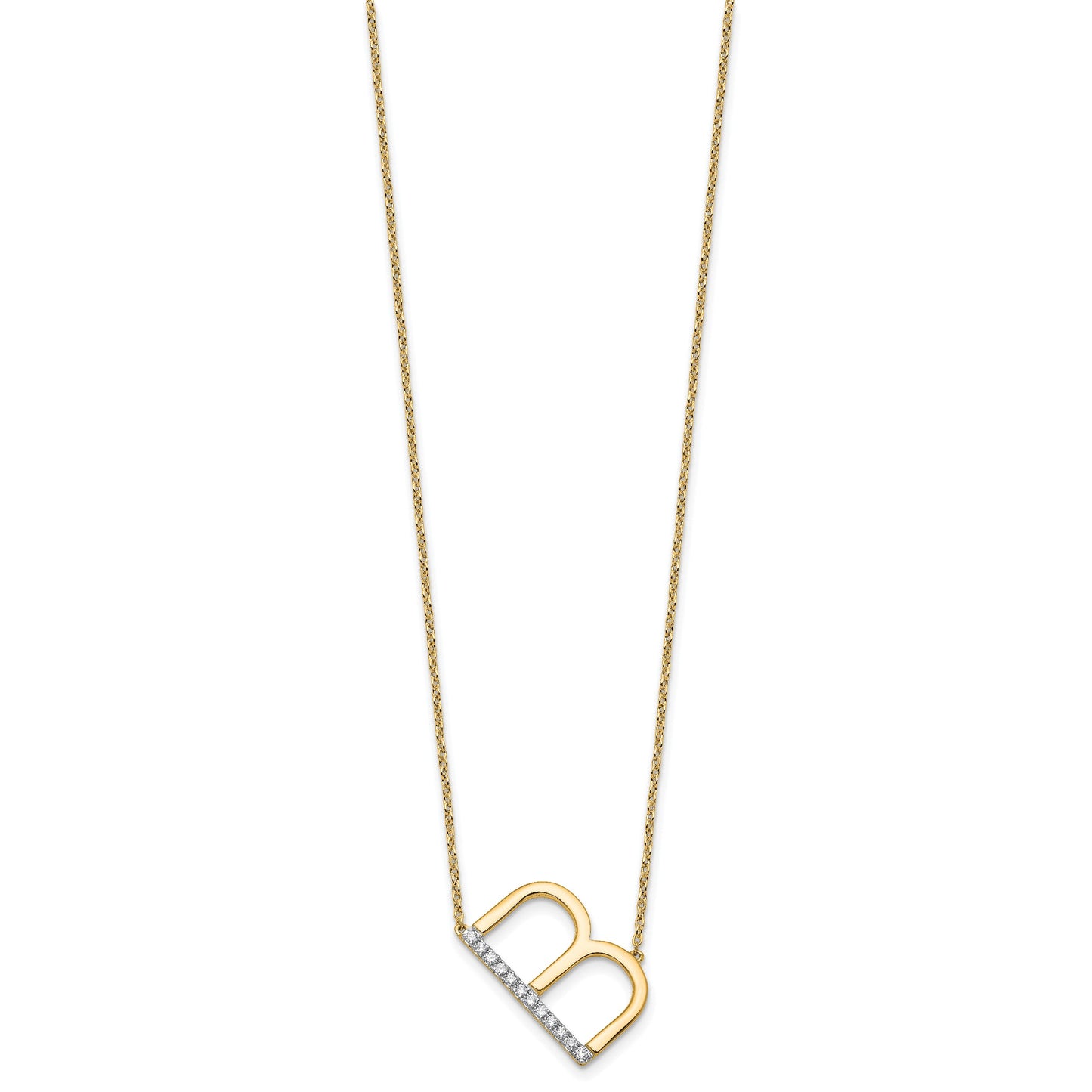 14K Sideways Diamond Initial B 18 inch Necklace