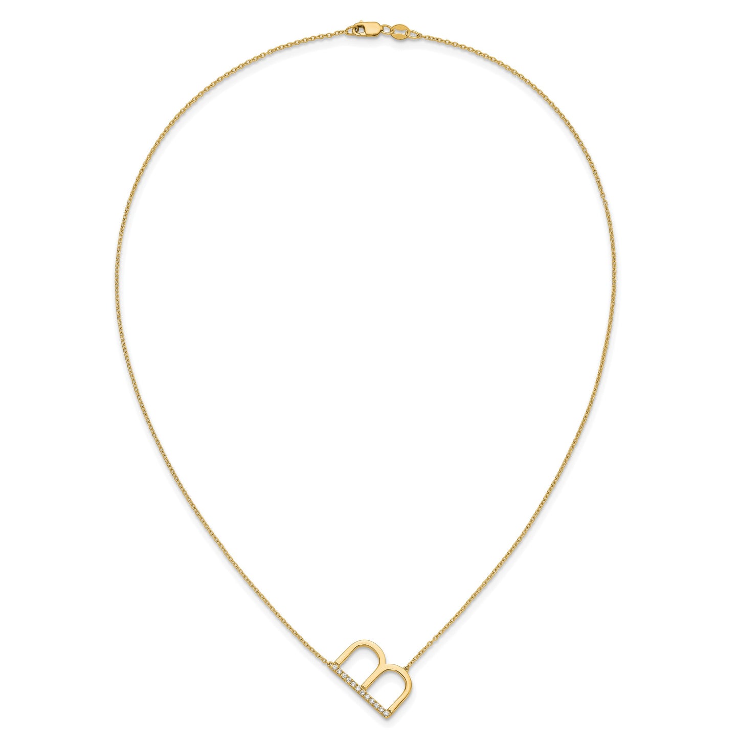 14K Sideways Diamond Initial B 18 inch Necklace