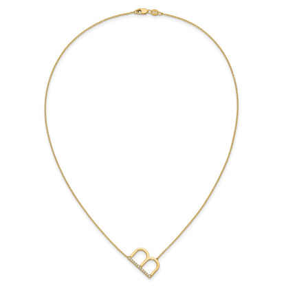 14K Sideways Diamond Initial B 18 inch Necklace