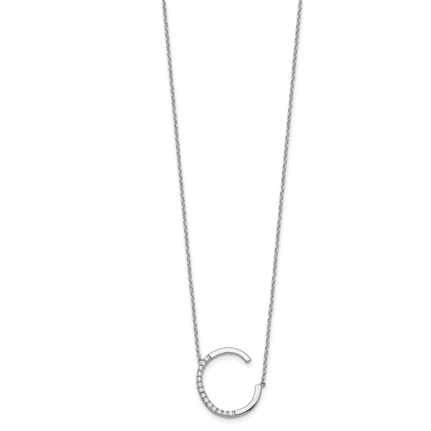 14K White Gold Sideways Diamond Initial C 18 inch Necklace