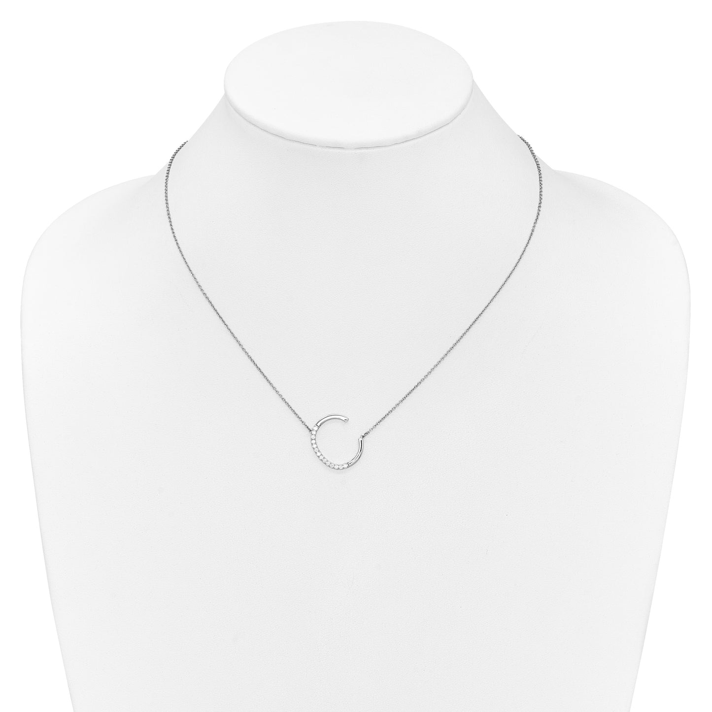 14K White Gold Sideways Diamond Initial C 18 inch Necklace