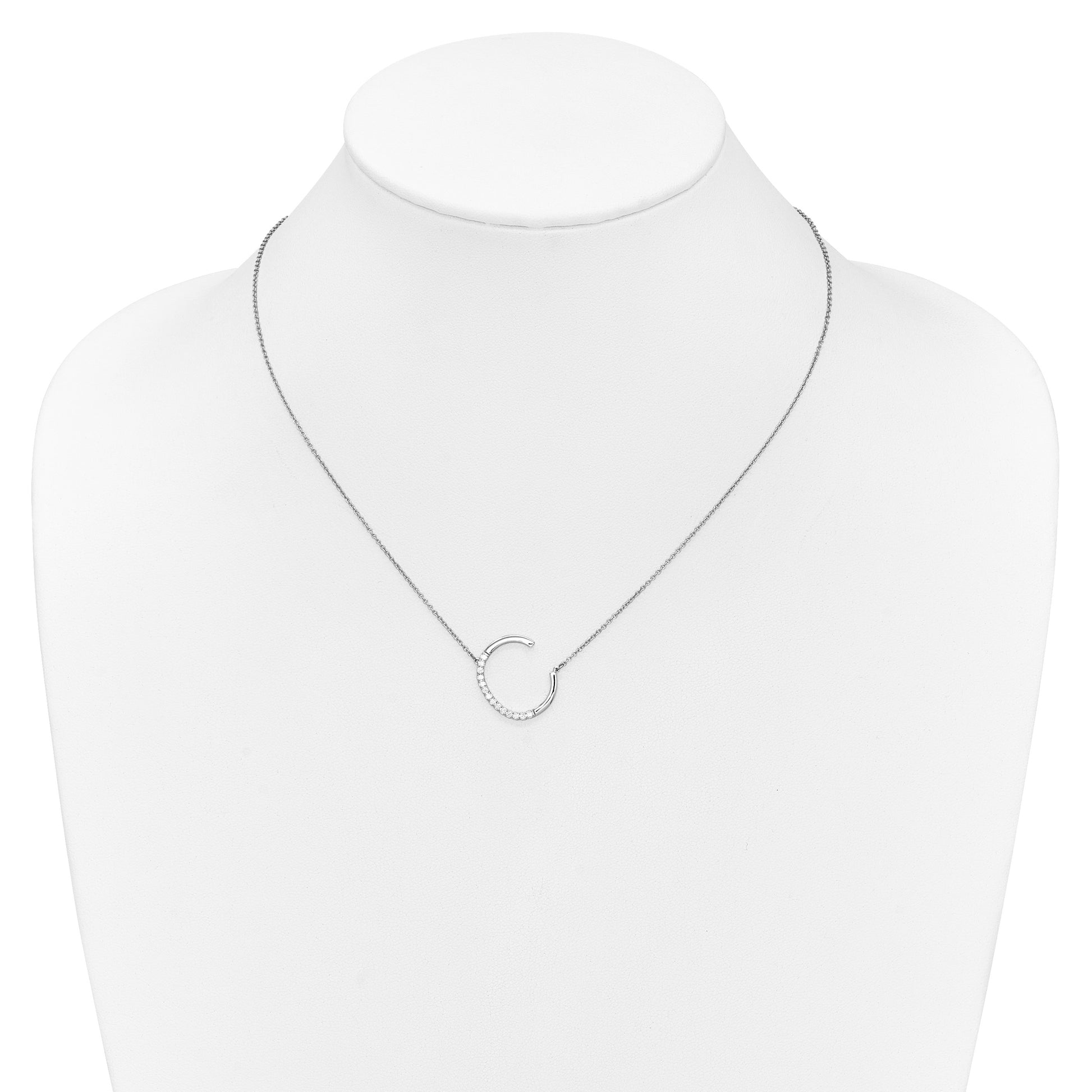 14K White Gold Sideways Diamond Initial C 18 inch Necklace