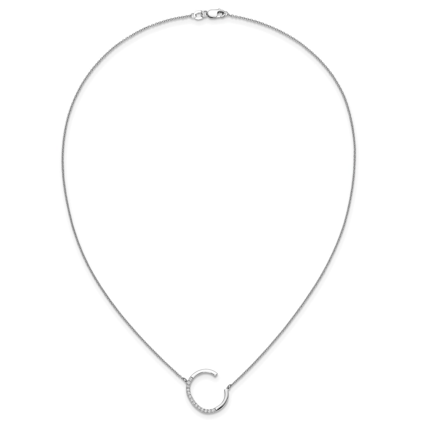 14K White Gold Sideways Diamond Initial C 18 inch Necklace
