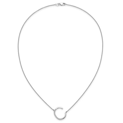 14K White Gold Sideways Diamond Initial C 18 inch Necklace
