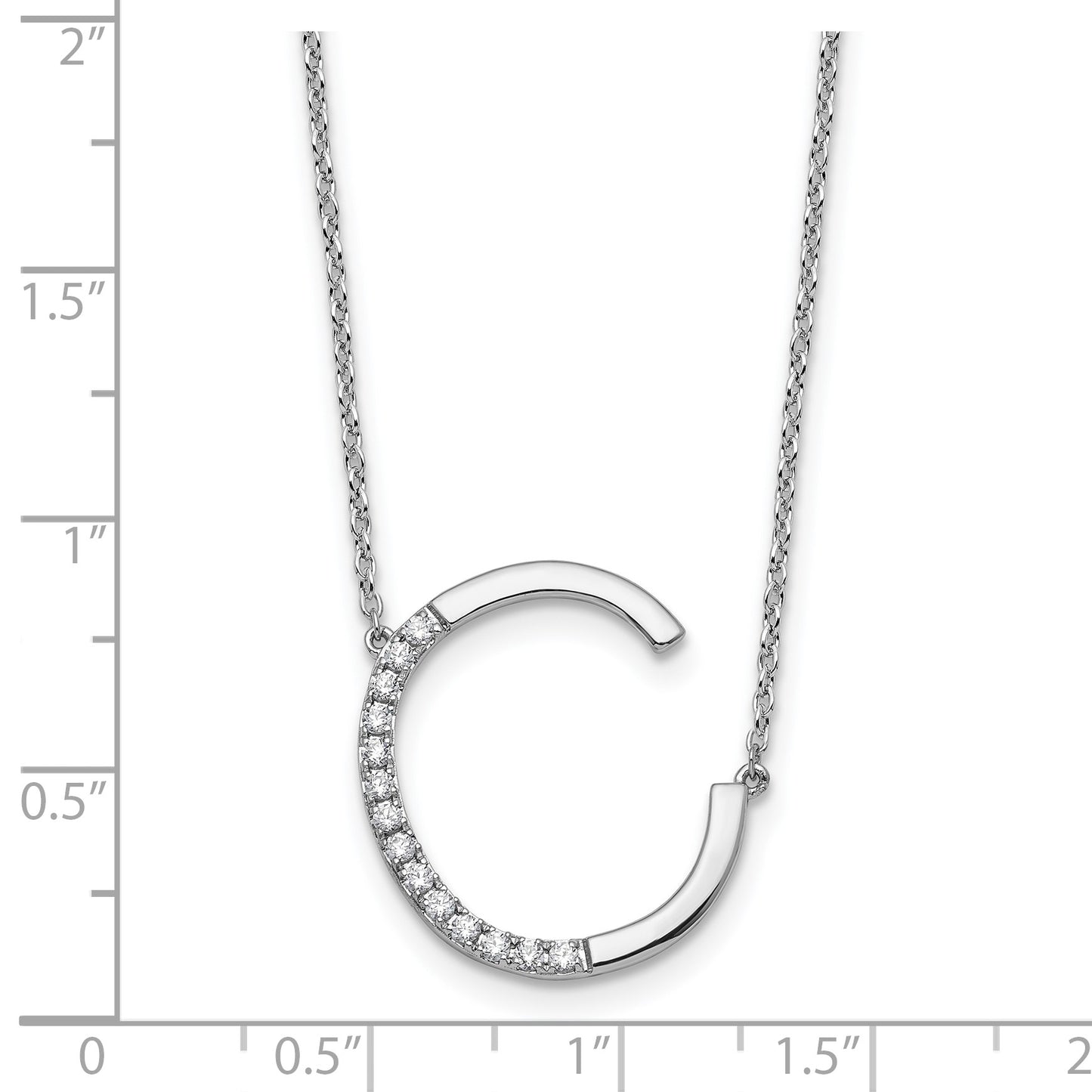 14K White Gold Sideways Diamond Initial C 18 inch Necklace