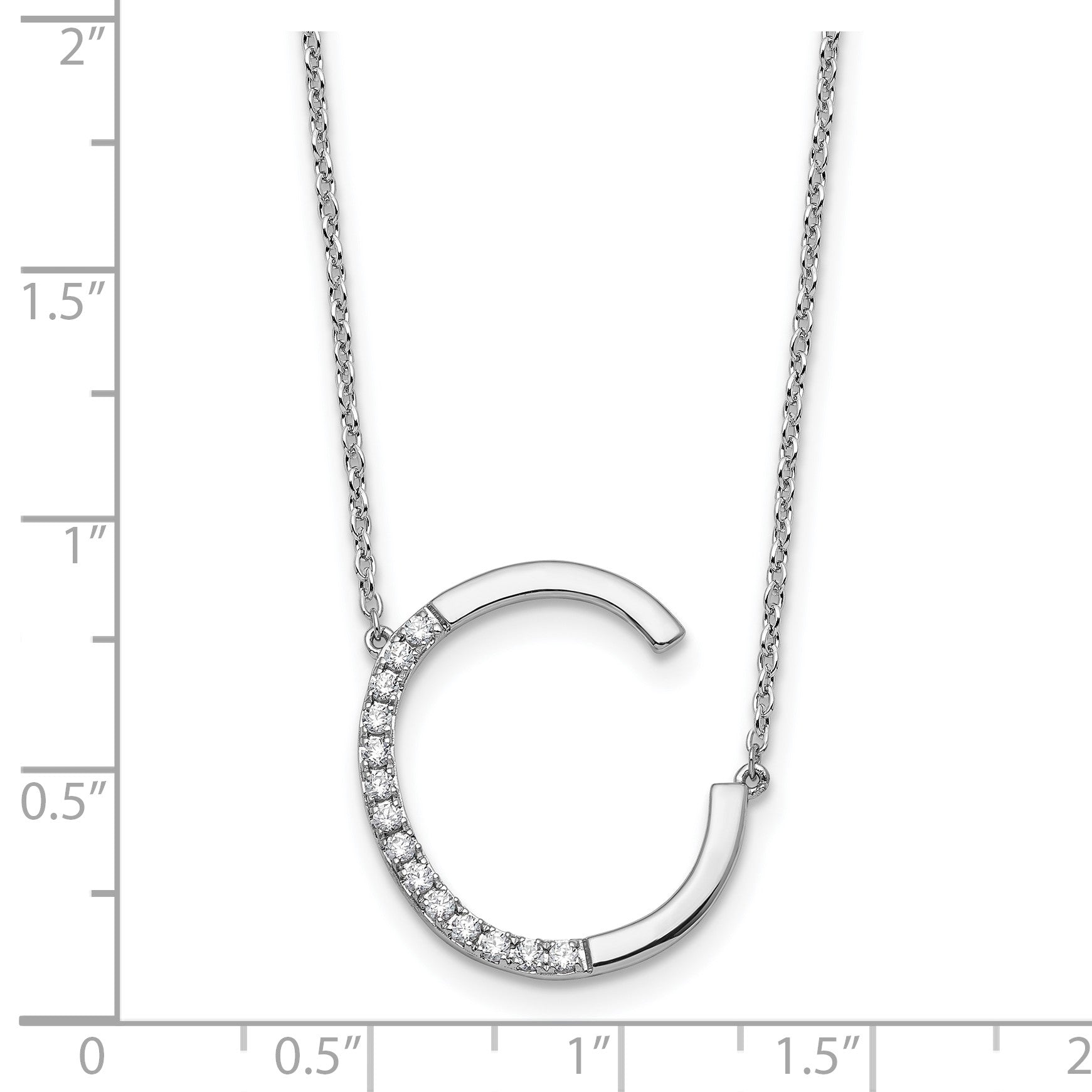 14K White Gold Sideways Diamond Initial C 18 inch Necklace