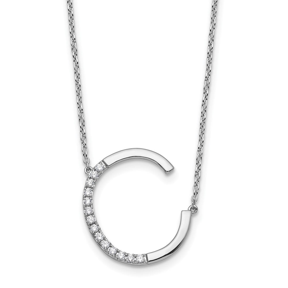 14K White Gold Sideways Diamond Initial C Necklace