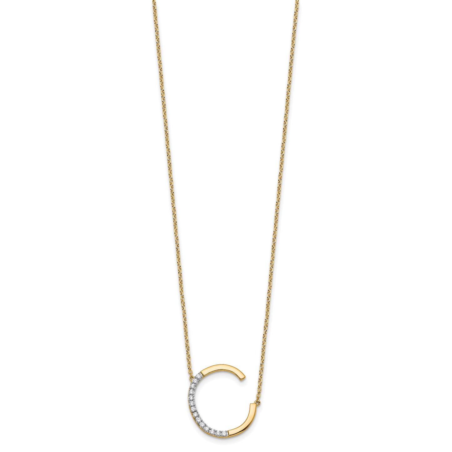 14K Sideways Diamond Initial C 18 inch Necklace