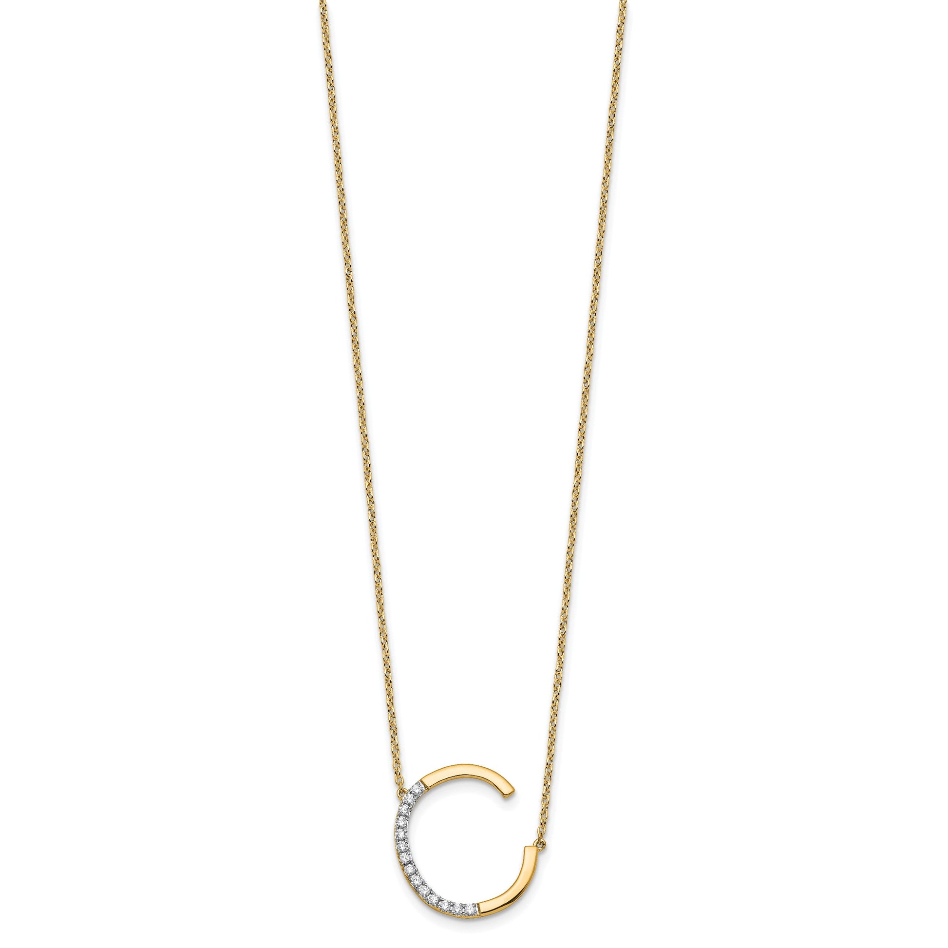 14K Sideways Diamond Initial C 18 inch Necklace