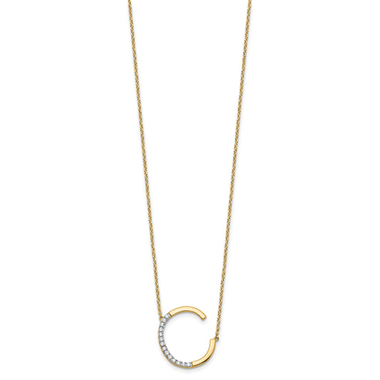 14K Sideways Diamond Initial C 18 inch Necklace