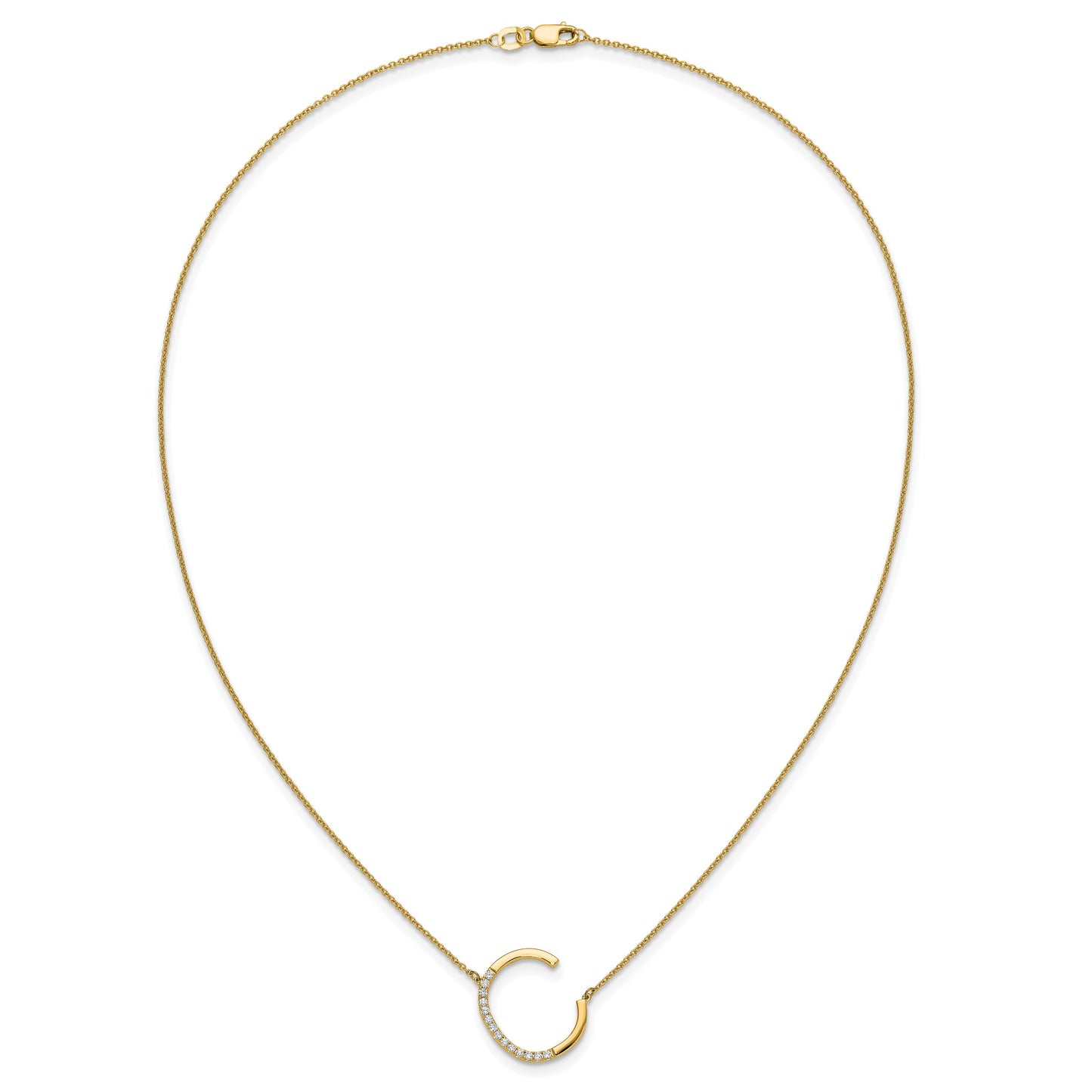 14K Sideways Diamond Initial C 18 inch Necklace