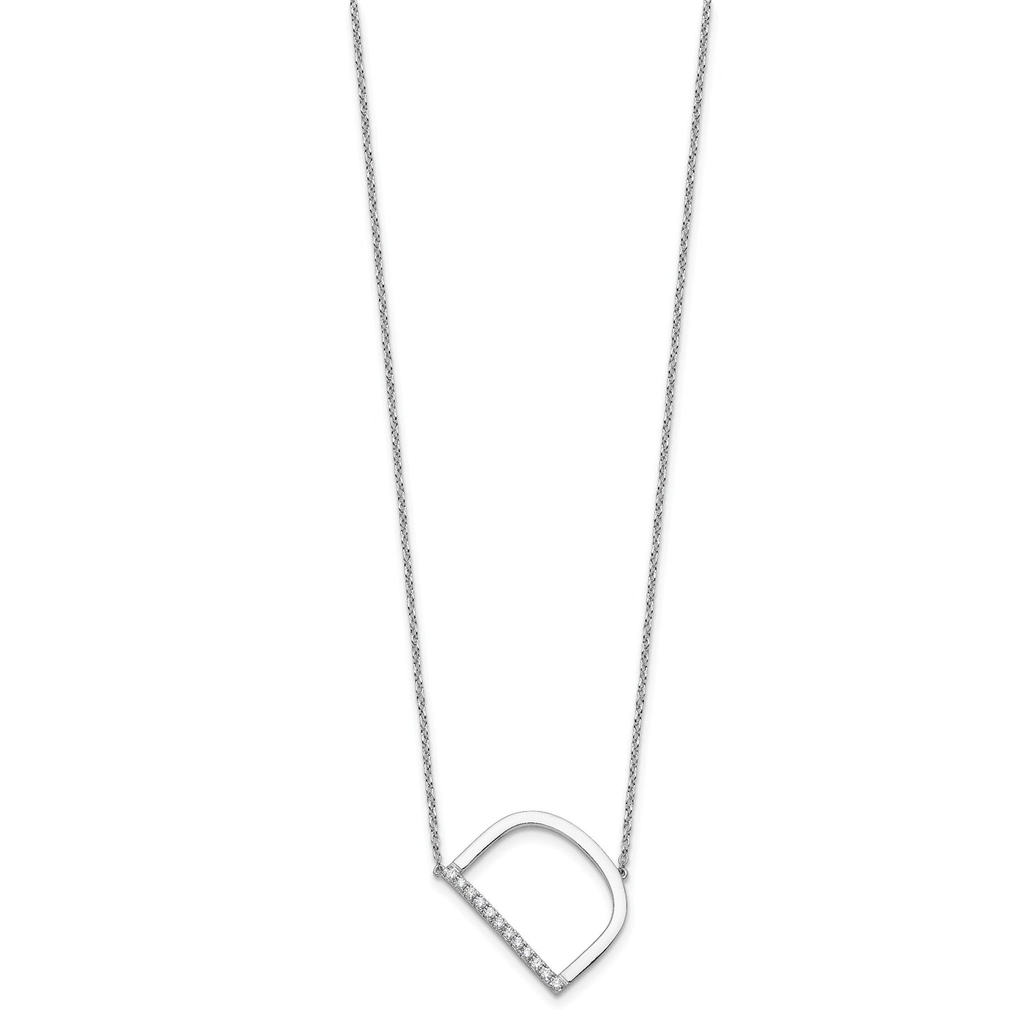 14K White Gold Sideways Diamond Initial D 18 inch Necklace
