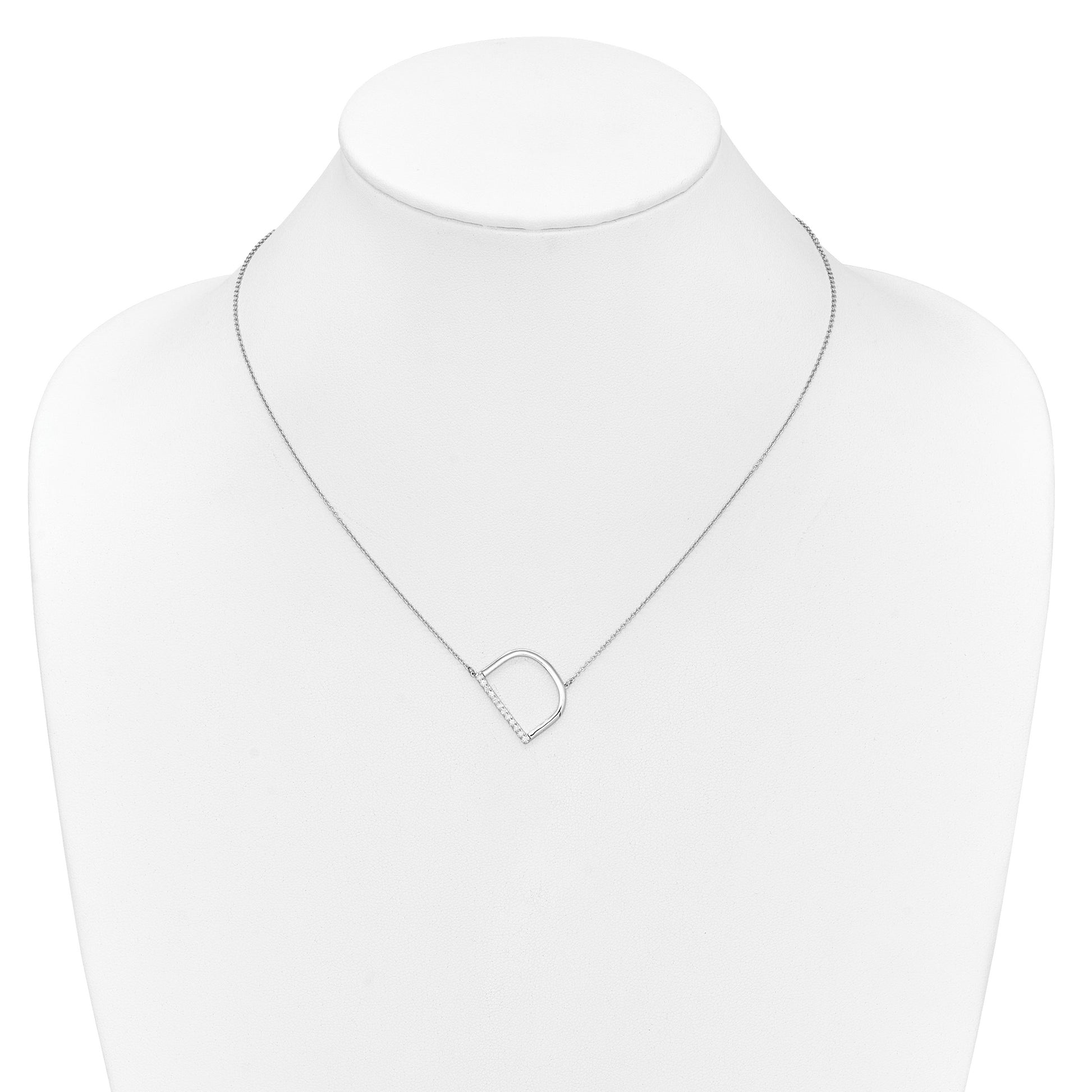 14K White Gold Sideways Diamond Initial D 18 inch Necklace