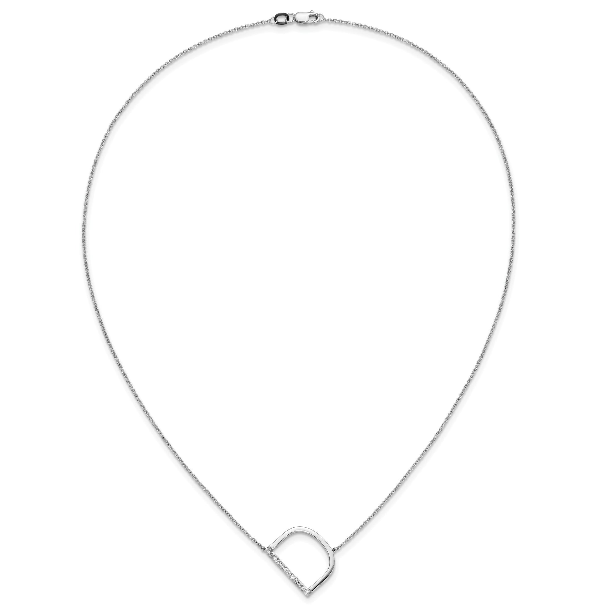 14K White Gold Sideways Diamond Initial D 18 inch Necklace