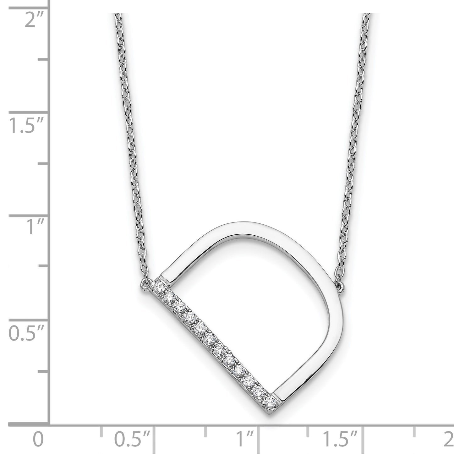 14K White Gold Sideways Diamond Initial D 18 inch Necklace