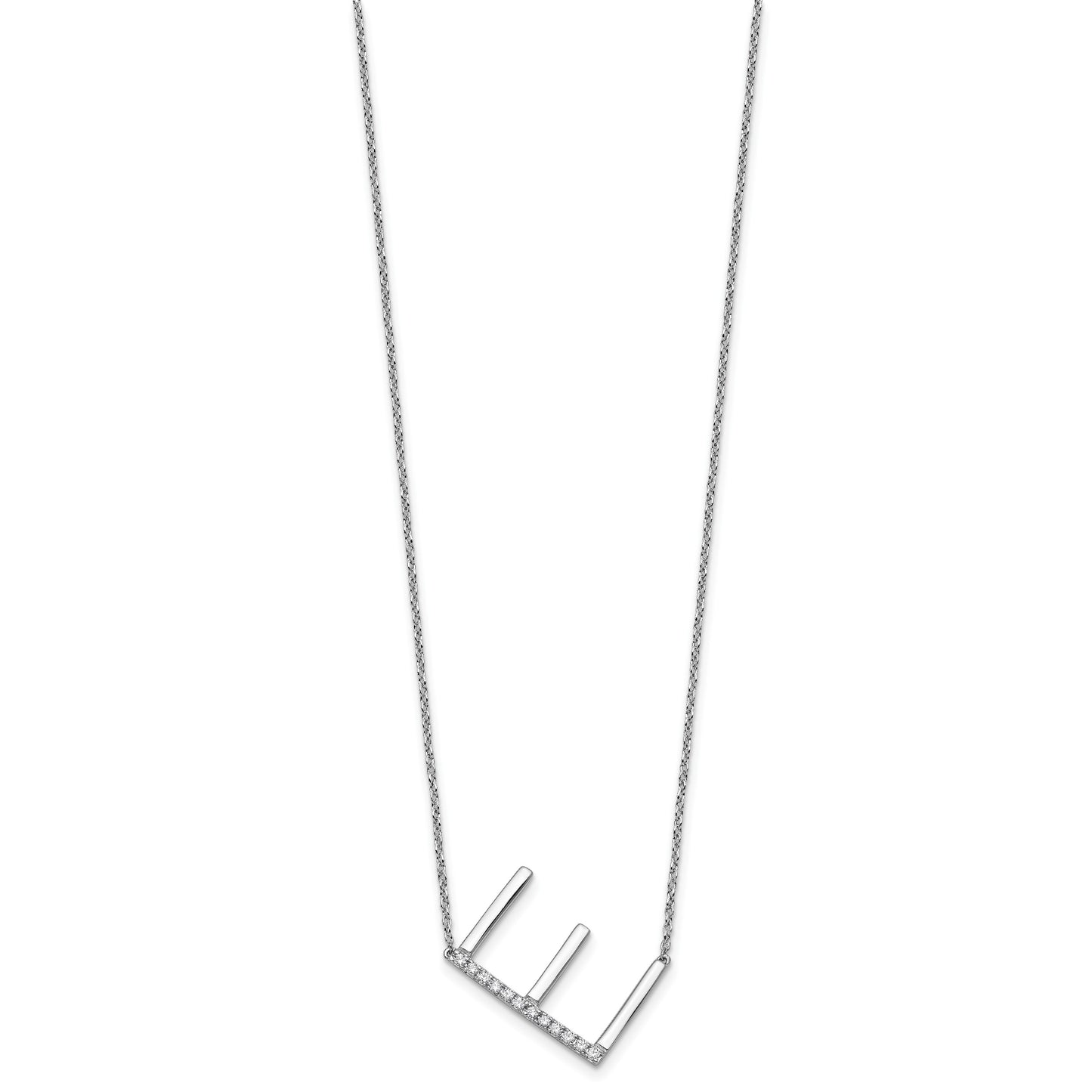 14K White Gold Sideways Diamond Initial E 18 inch Necklace