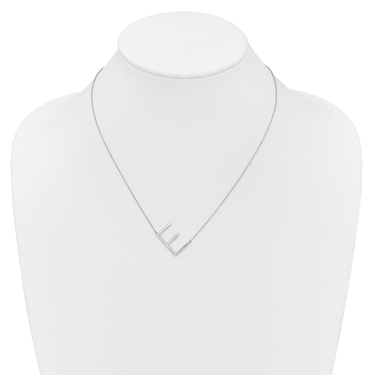 14K White Gold Sideways Diamond Initial E 18 inch Necklace