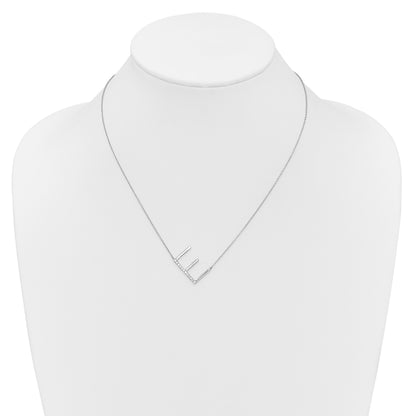 14K White Gold Sideways Diamond Initial E 18 inch Necklace