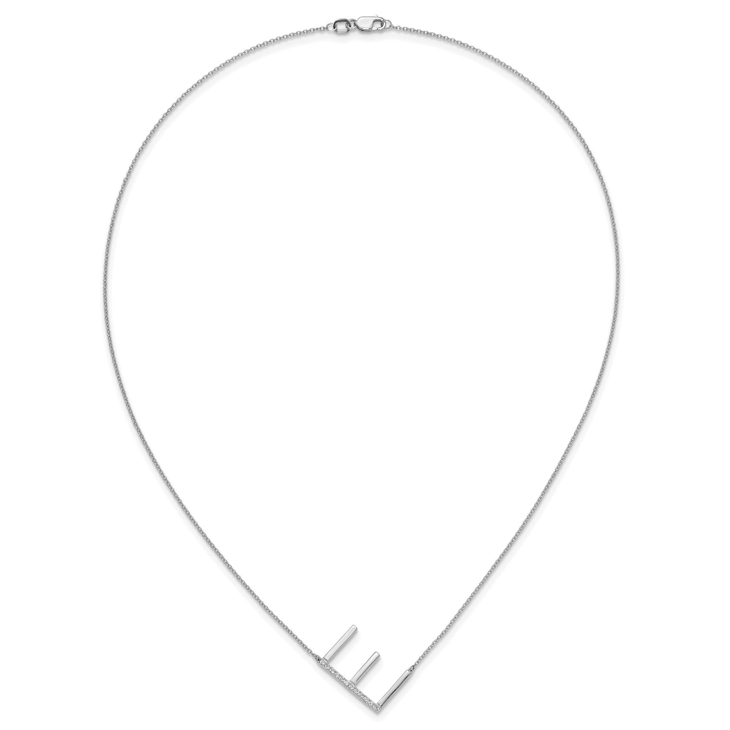 14K White Gold Sideways Diamond Initial E 18 inch Necklace