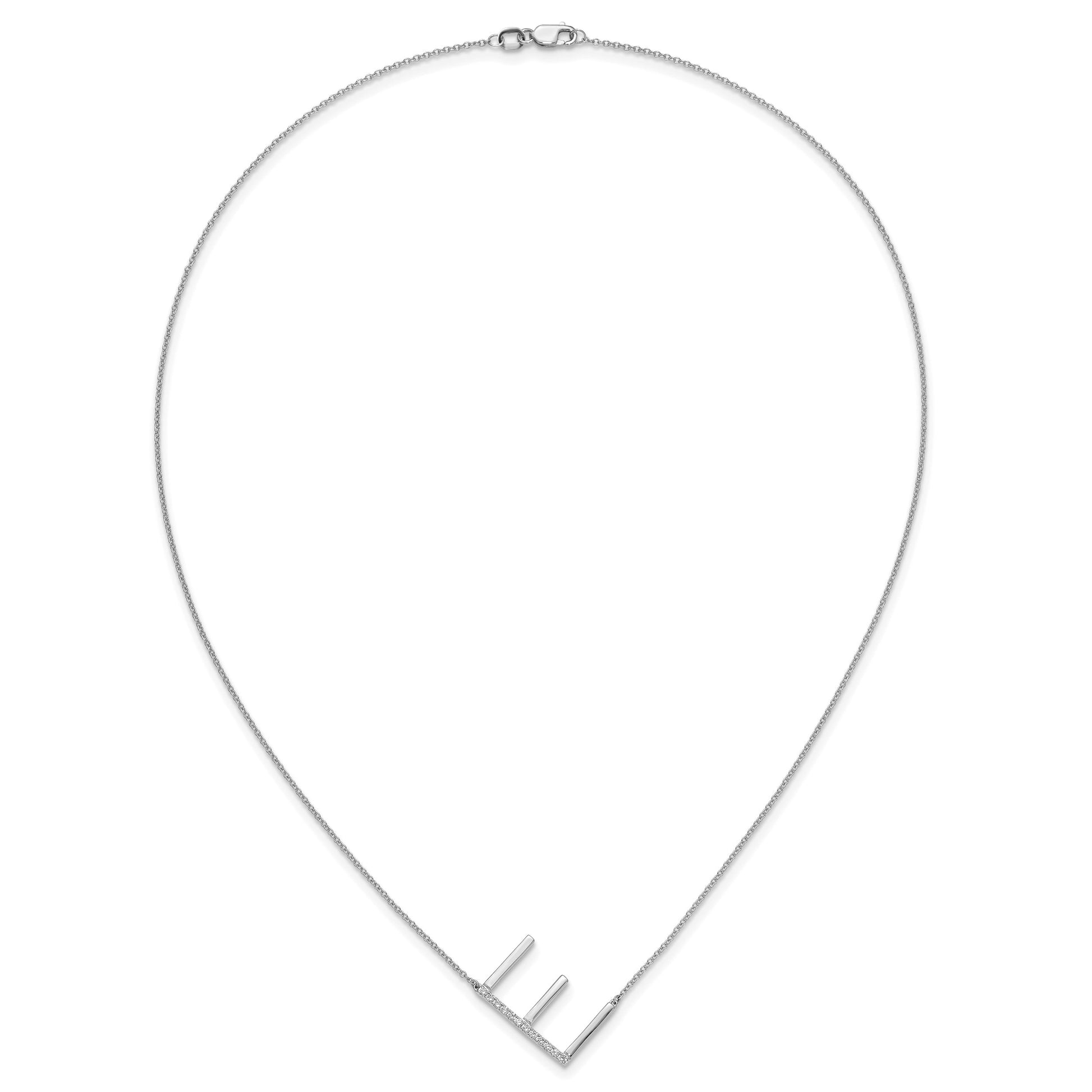 14K White Gold Sideways Diamond Initial E 18 inch Necklace