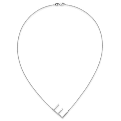 14K White Gold Sideways Diamond Initial E 18 inch Necklace