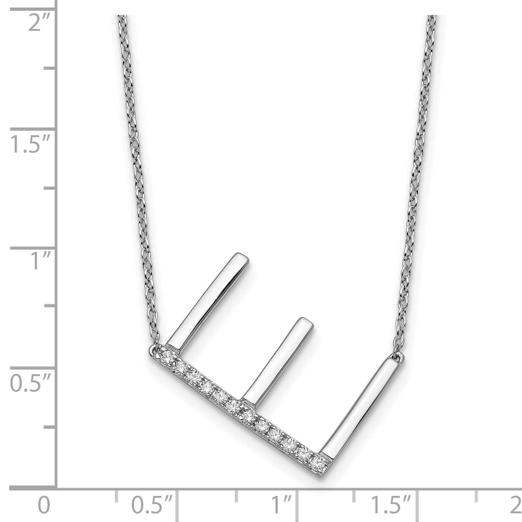14K White Gold Sideways Diamond Initial E 18 inch Necklace