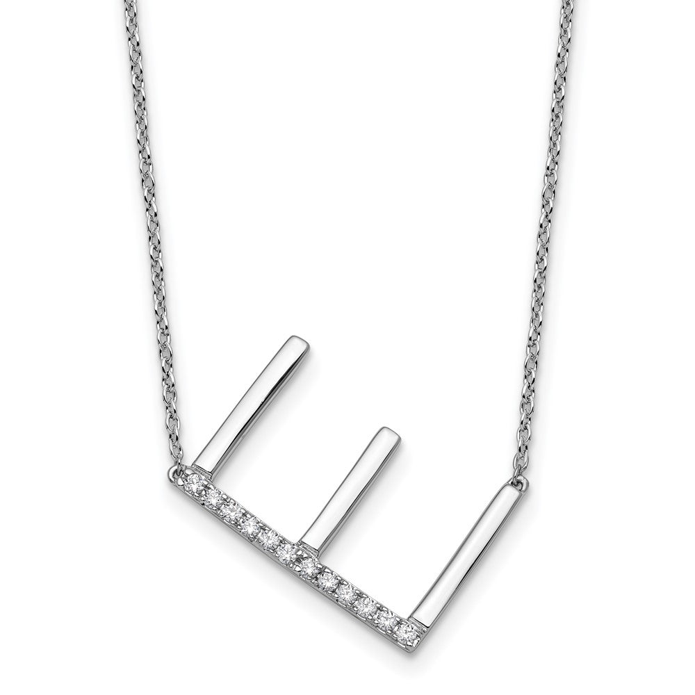 14K White Gold Sideways Diamond Initial E Necklace