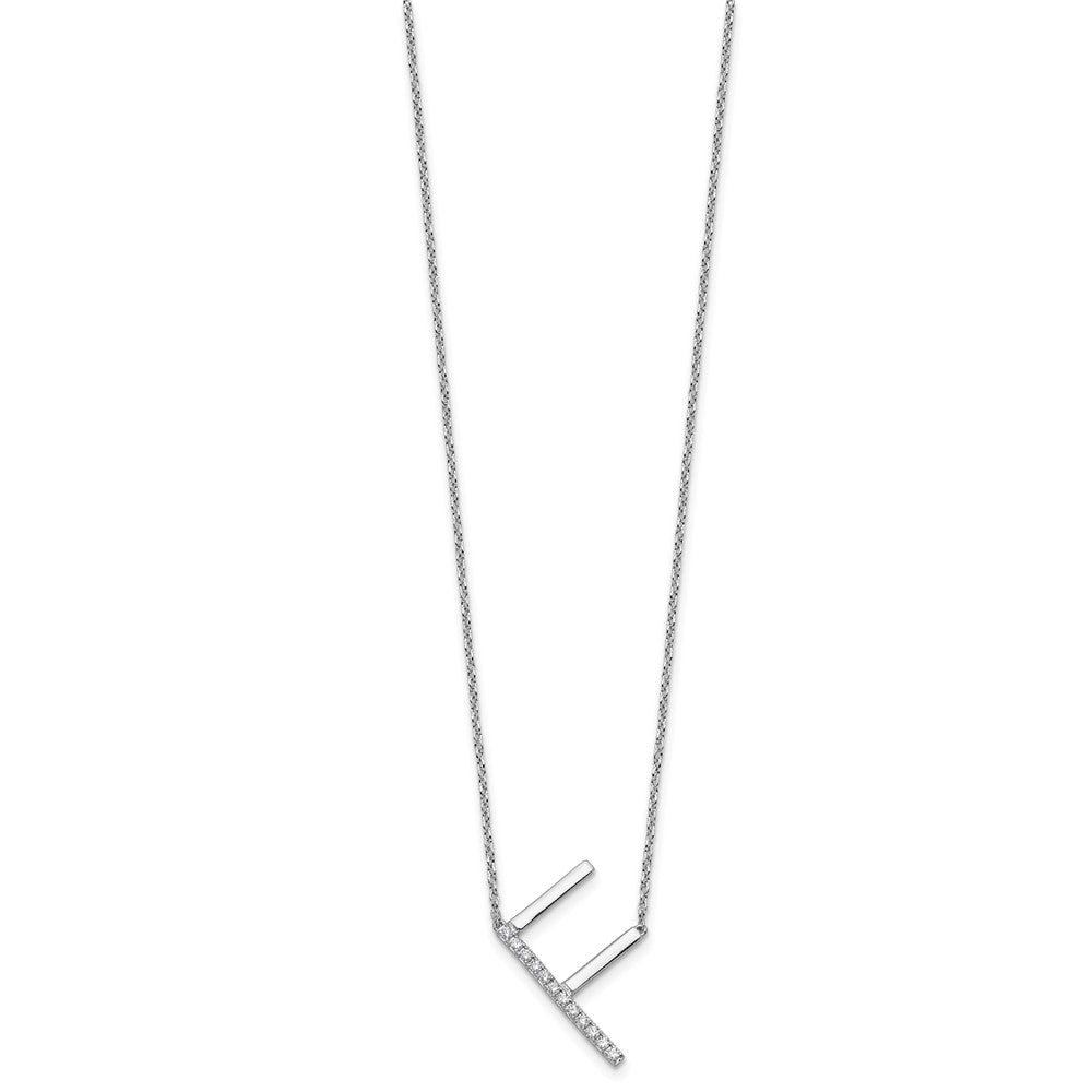 14K White Gold Sideways Diamond Initial F Necklace