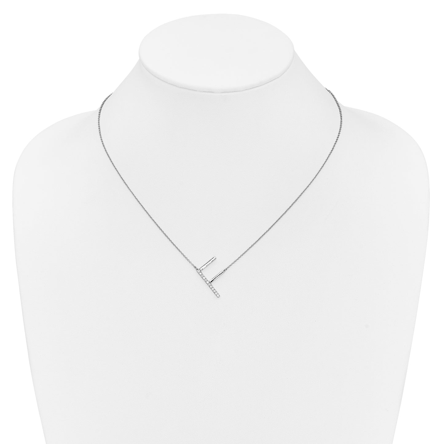 14K White Gold Sideways Diamond Initial F 18 inch Necklace