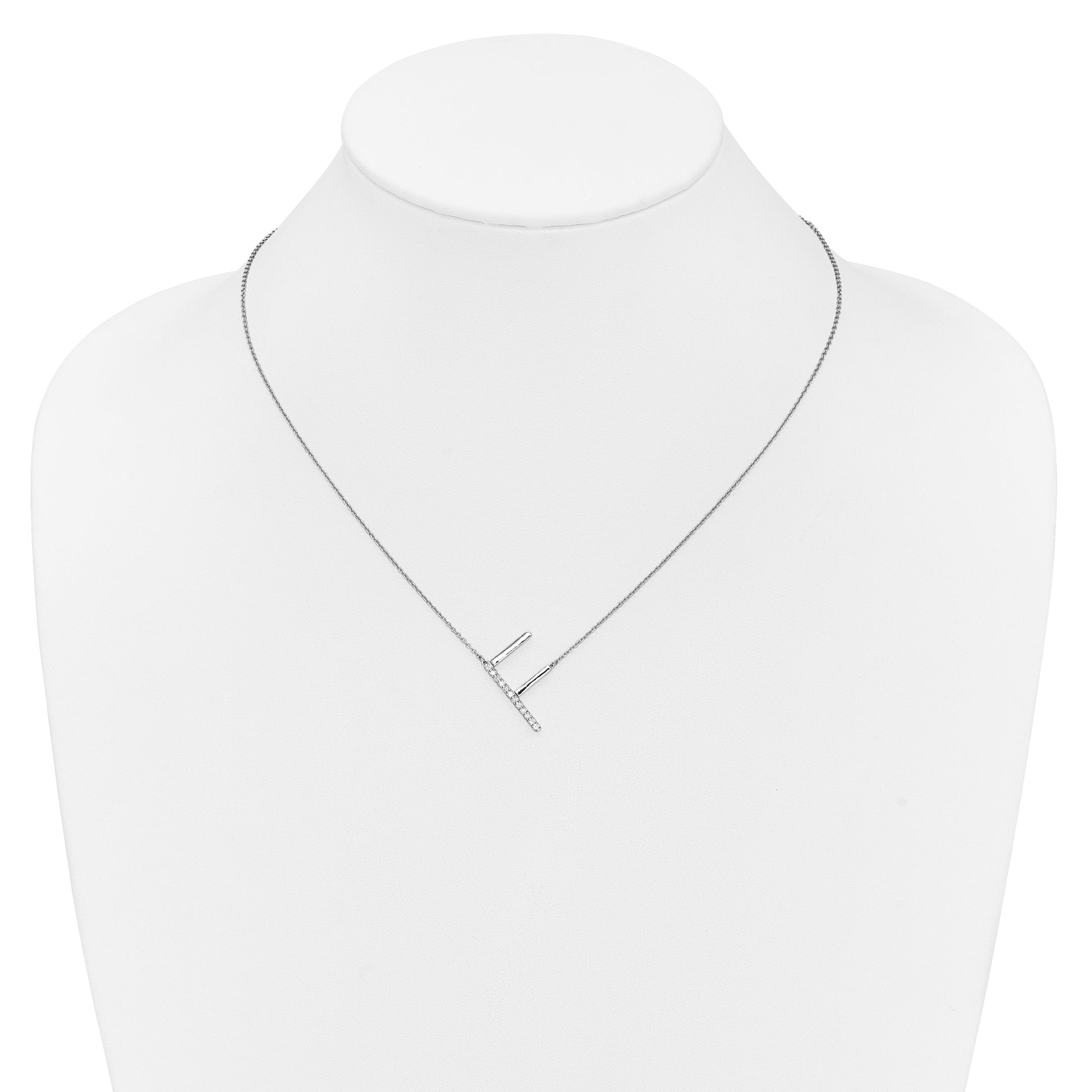 14K White Gold Sideways Diamond Initial F 18 inch Necklace