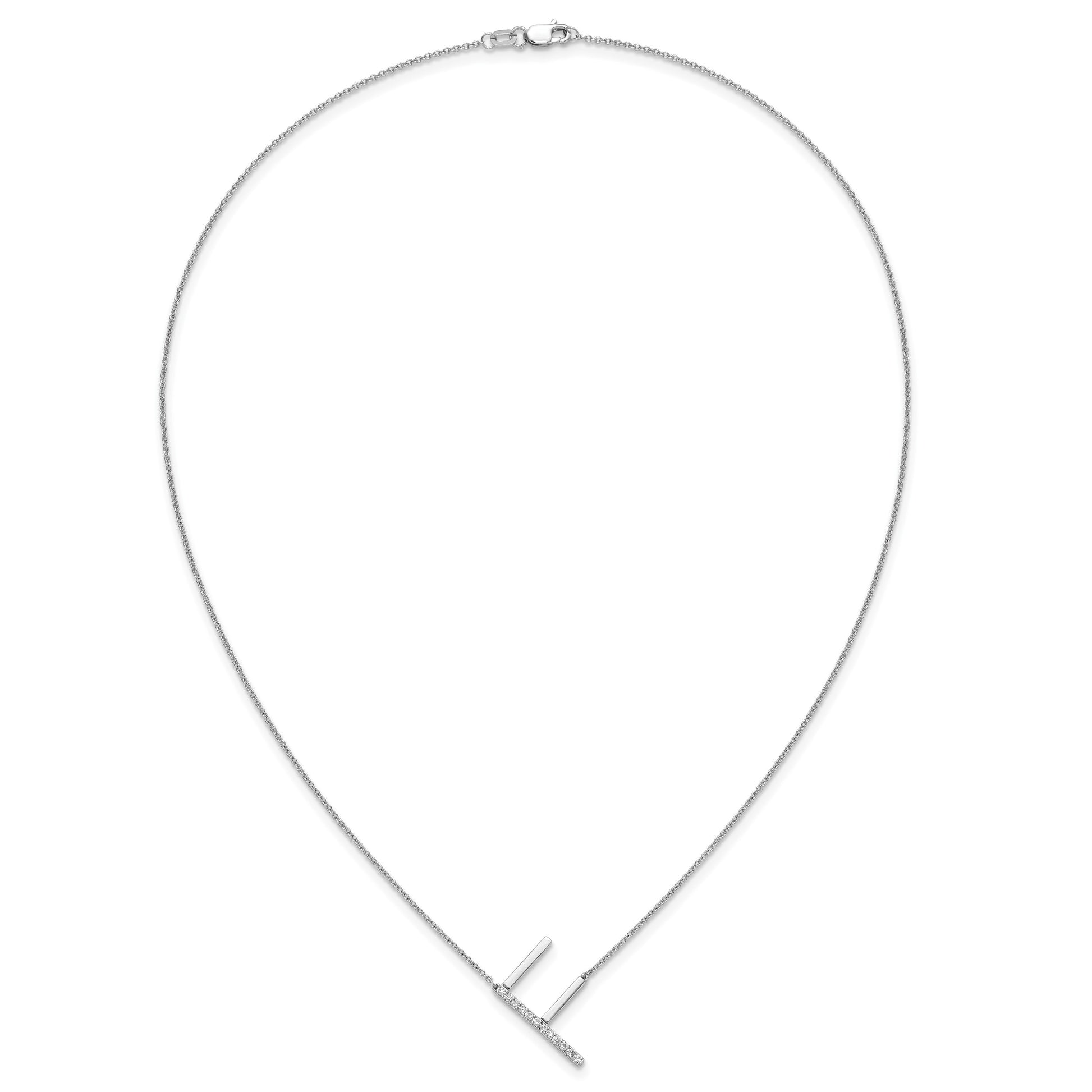14K White Gold Sideways Diamond Initial F 18 inch Necklace