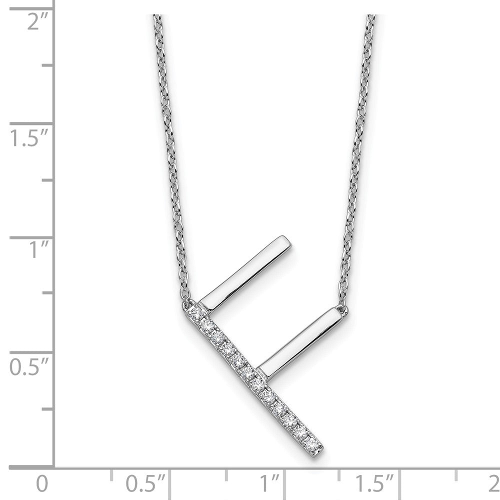 14K White Gold Sideways Diamond Initial F Necklace