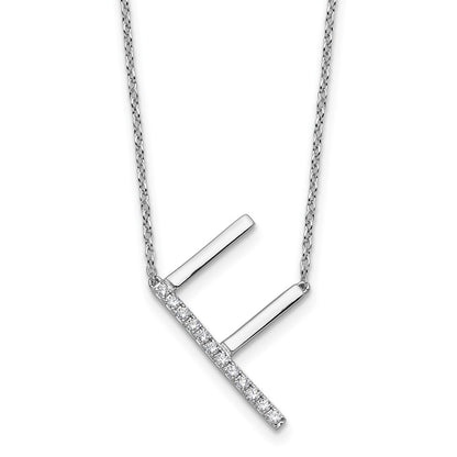 14K White Gold Sideways Diamond Initial F Necklace