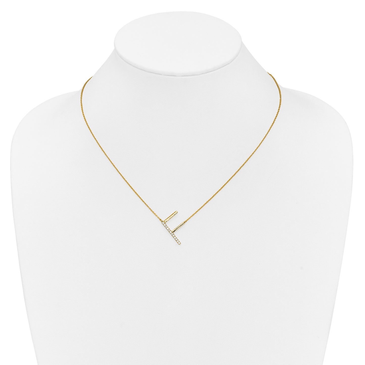 14K Sideways Diamond Initial F 18 inch Necklace