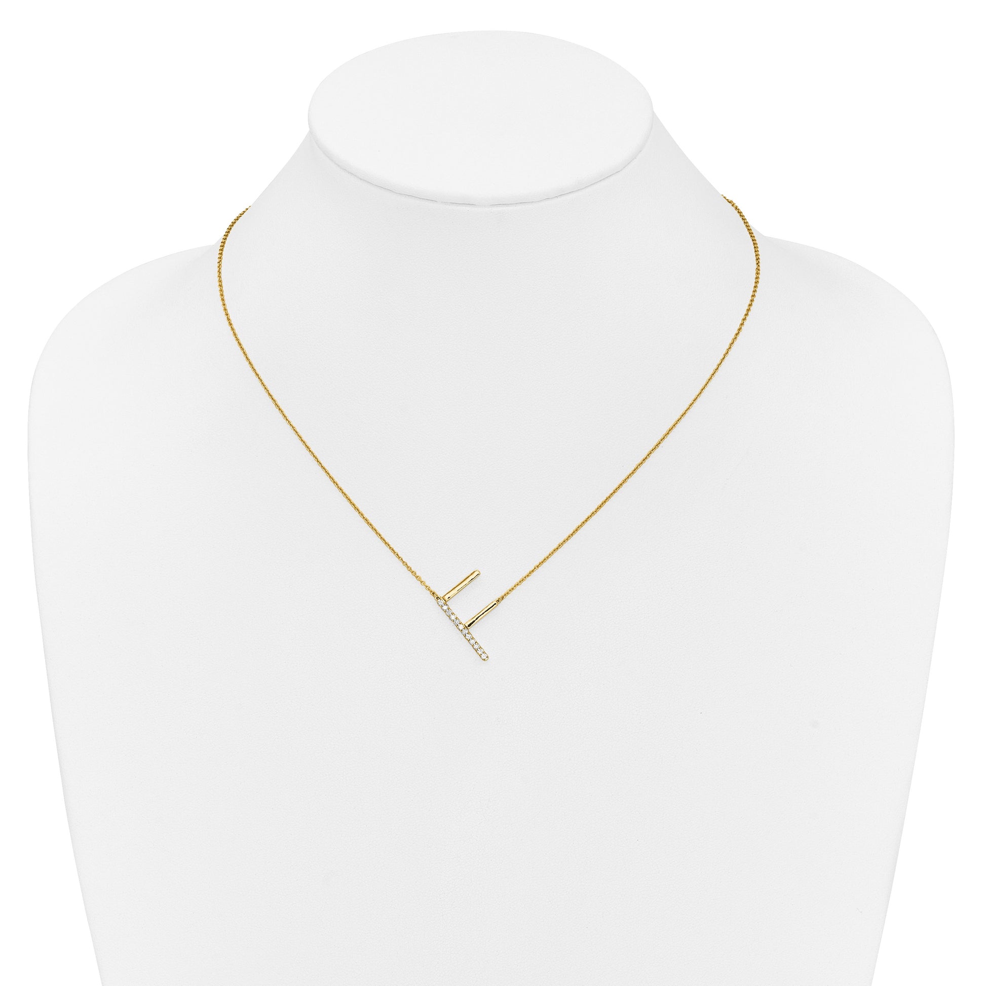 14K Sideways Diamond Initial F 18 inch Necklace