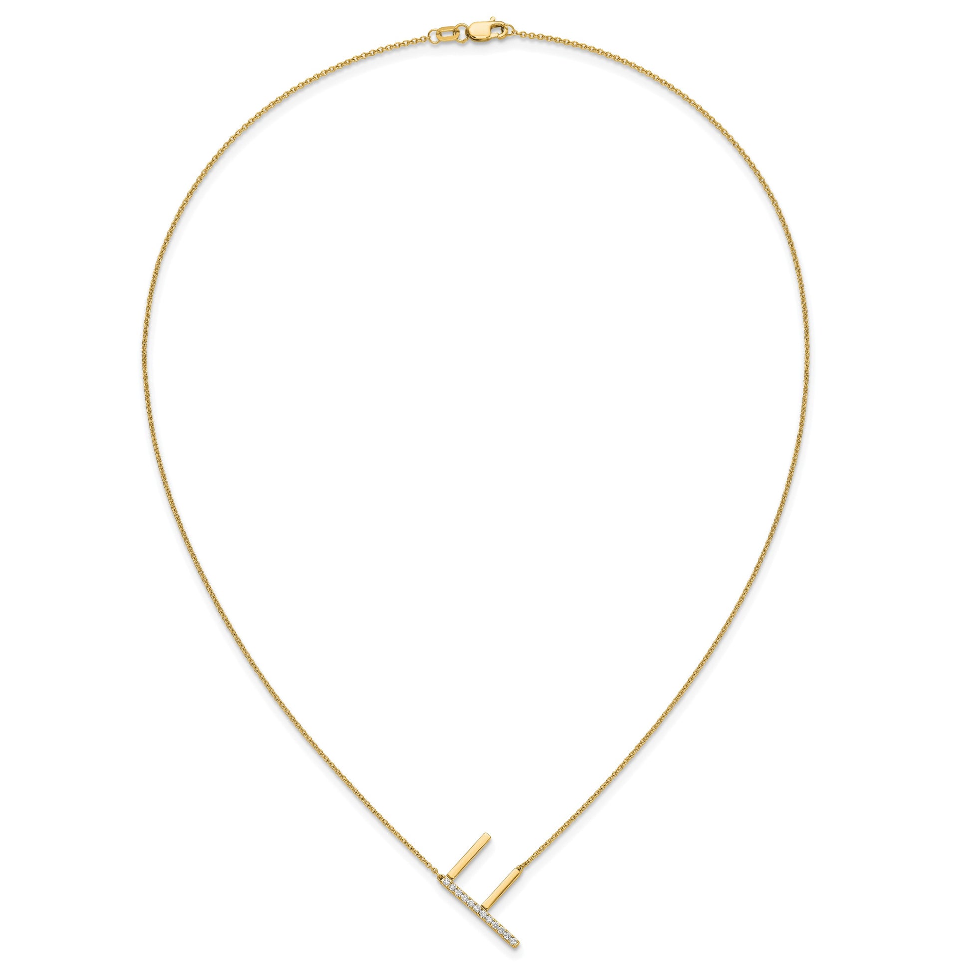 14K Sideways Diamond Initial F 18 inch Necklace