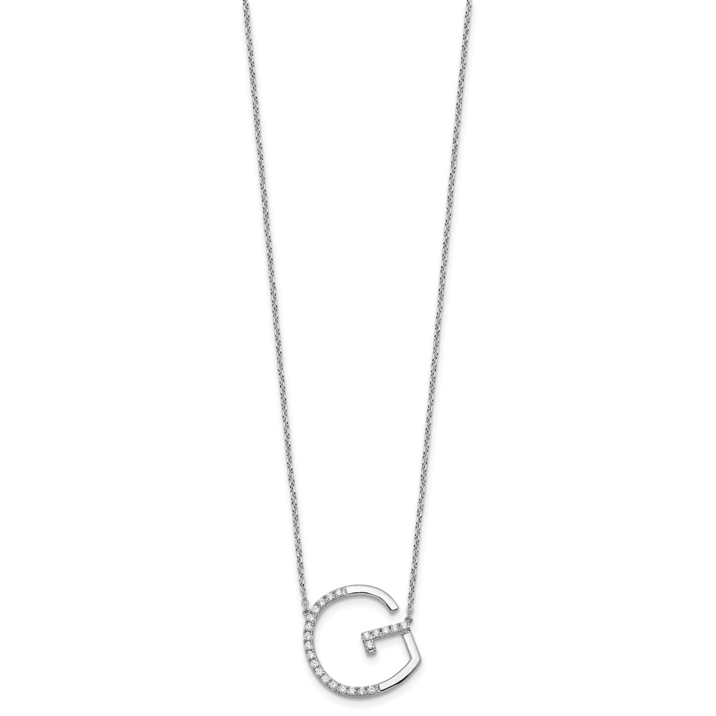 14K White Gold Sideways Diamond Initial G 18 inch Necklace