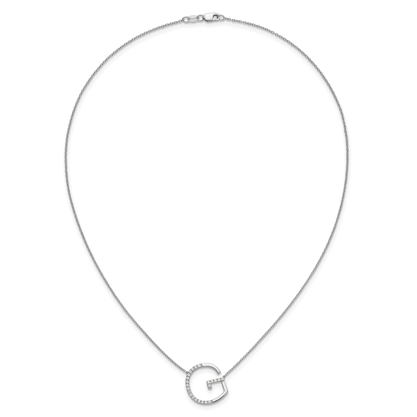 14K White Gold Sideways Diamond Initial G 18 inch Necklace