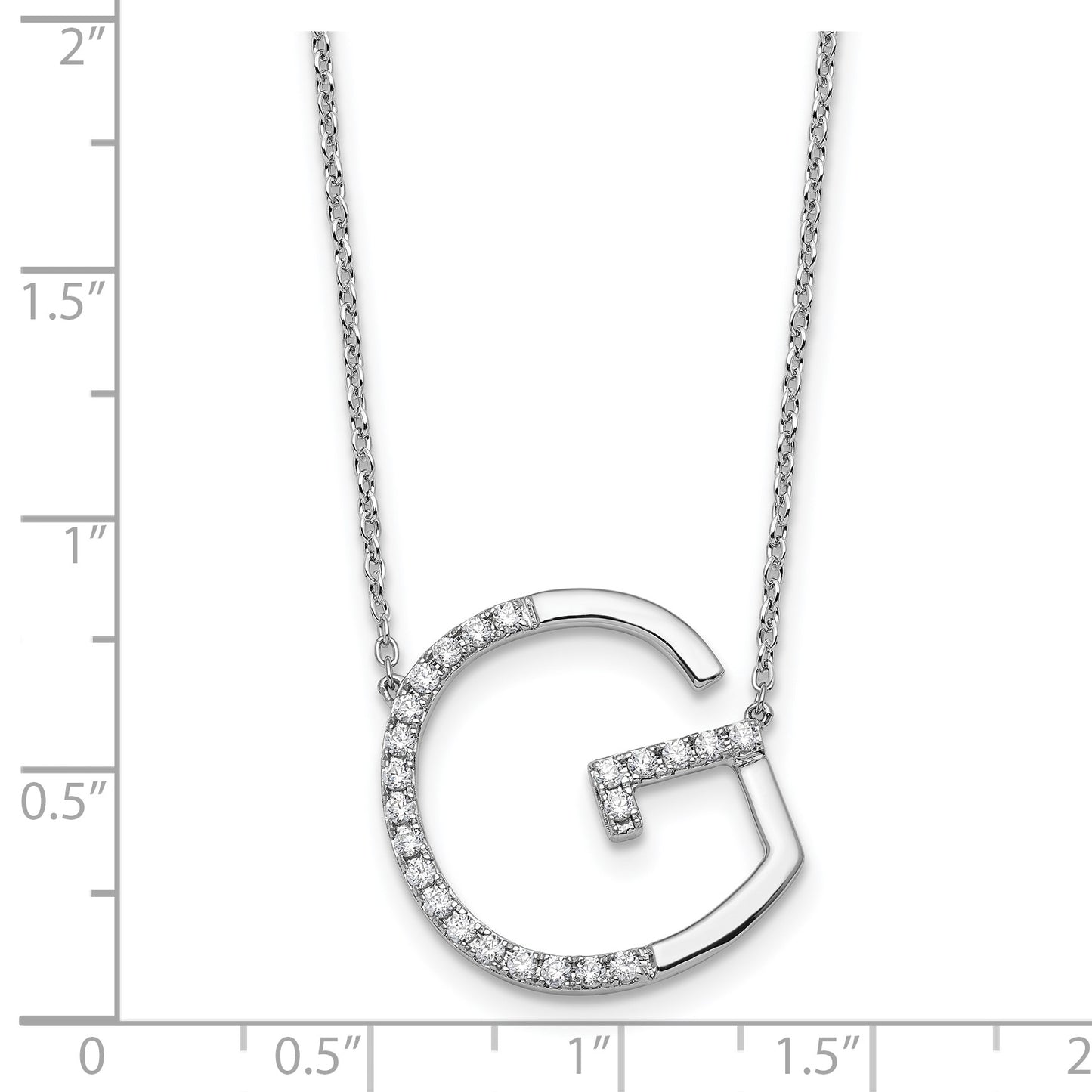 14K White Gold Sideways Diamond Initial G 18 inch Necklace