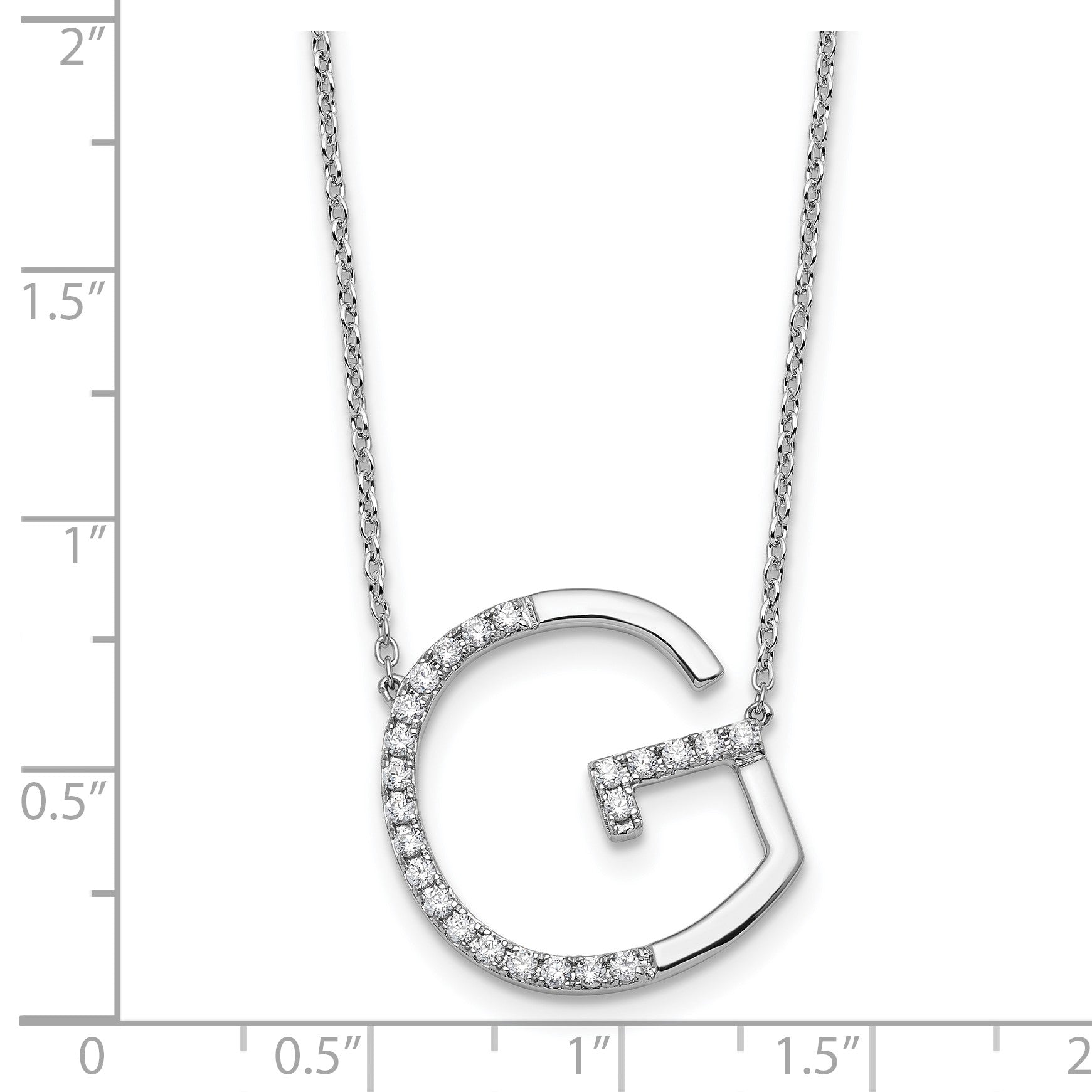 14K White Gold Sideways Diamond Initial G 18 inch Necklace