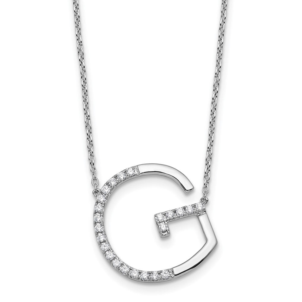 14K White Gold Sideways Diamond Initial G Necklace